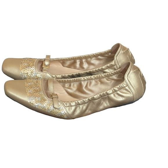 TOD'S Gold and Sequin Square toe flats size 8 - Picture 6 of 15